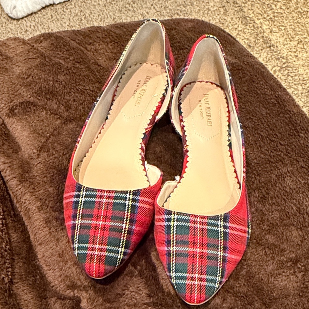 Isaac Mizrahi Red Plaid Flats